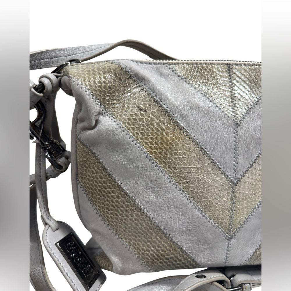 Badgley Mischka gray leather snakeskin chevron handbag or crossbody